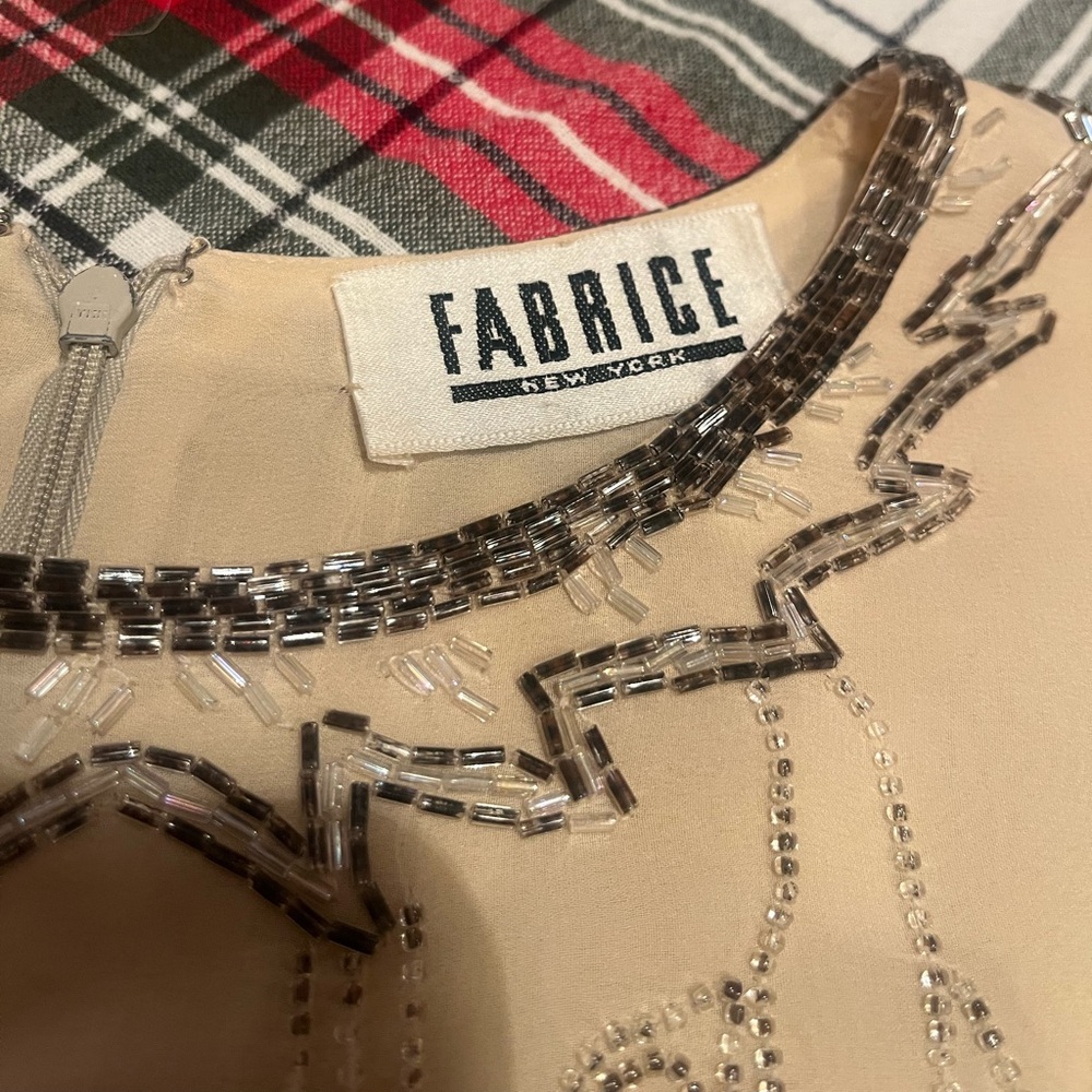 VINTAGE RARE "Fabrice" 80s/90s beaded cream cocktail dress - Picture 5 of 6